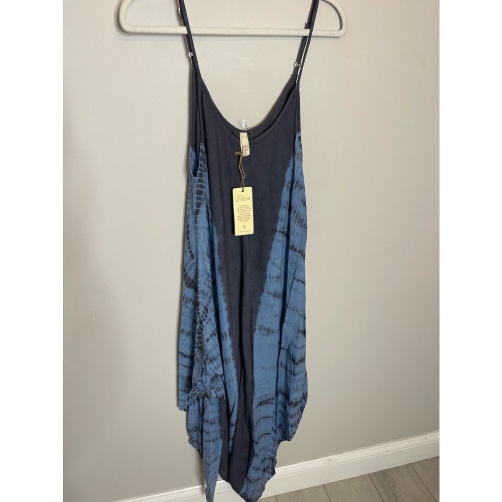 Elan Tie Dye Maxi Dress Handkerchief Hem Boho Draped Adjustable Straps NWT - Picture 4 of 8
